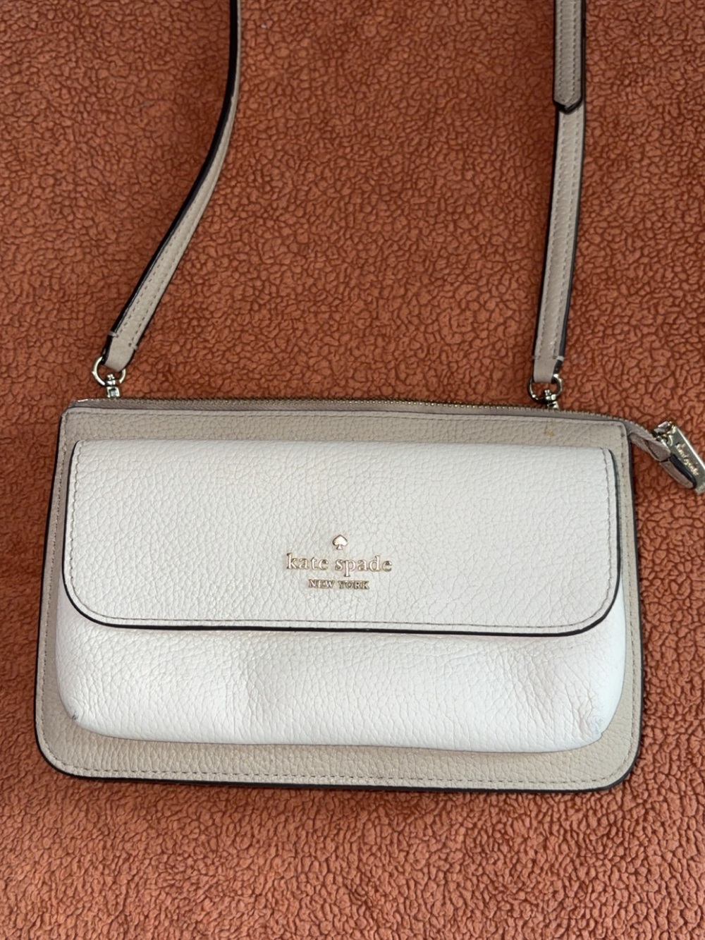 kate spade White and Taupe Two-Tone Leather Crossbody